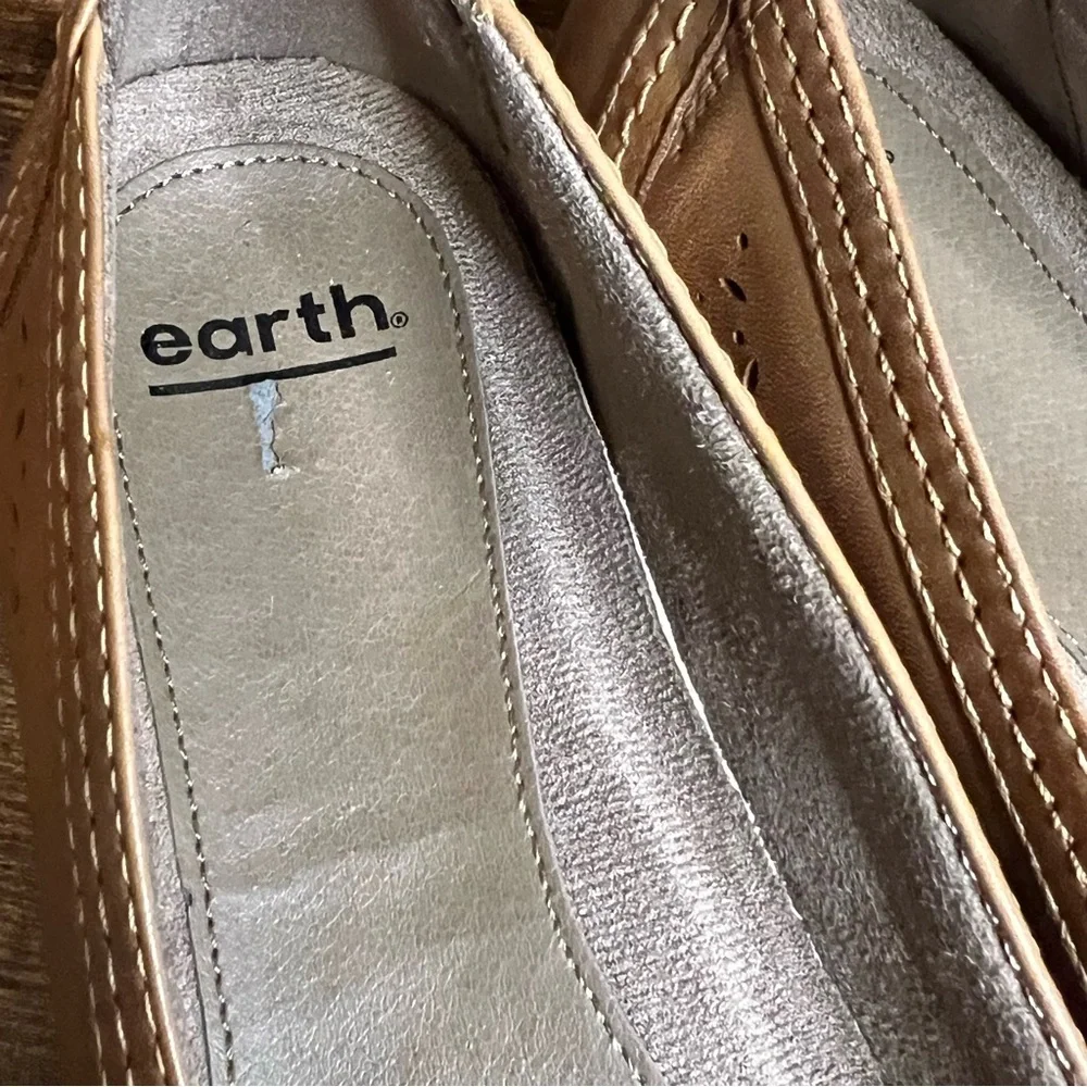 Earth Brown Leather‎ Ballet Flats slip on cut out casual shoes women's 8.5 - Picture 8 of 13